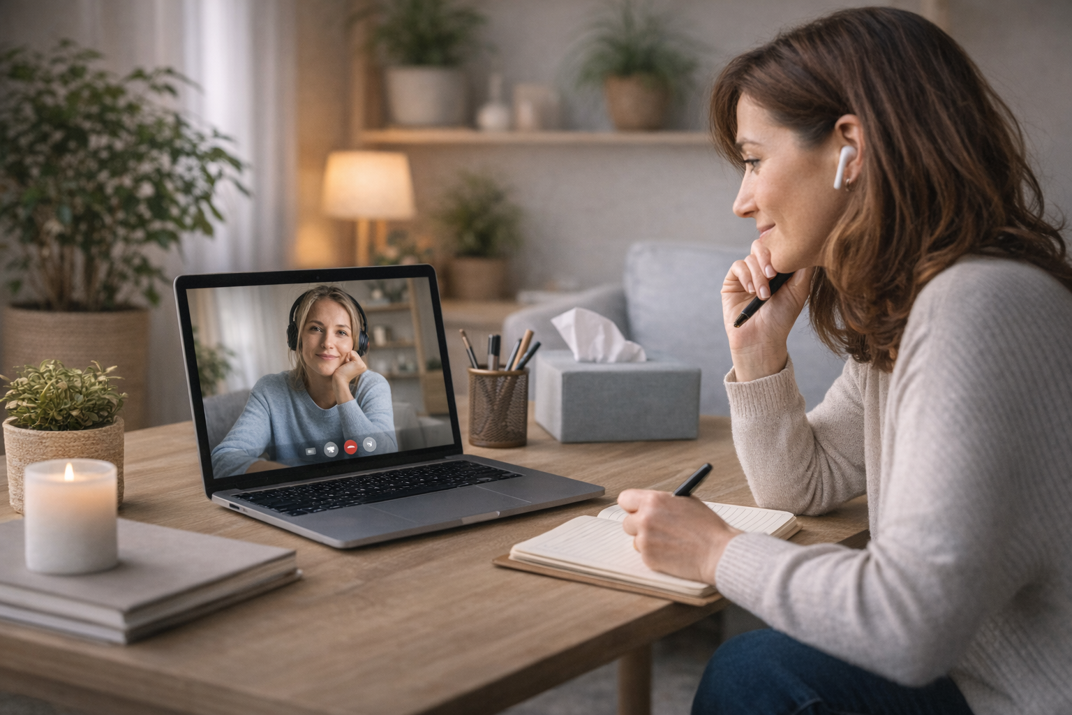 Sesión de atención psicológica online en videollamada